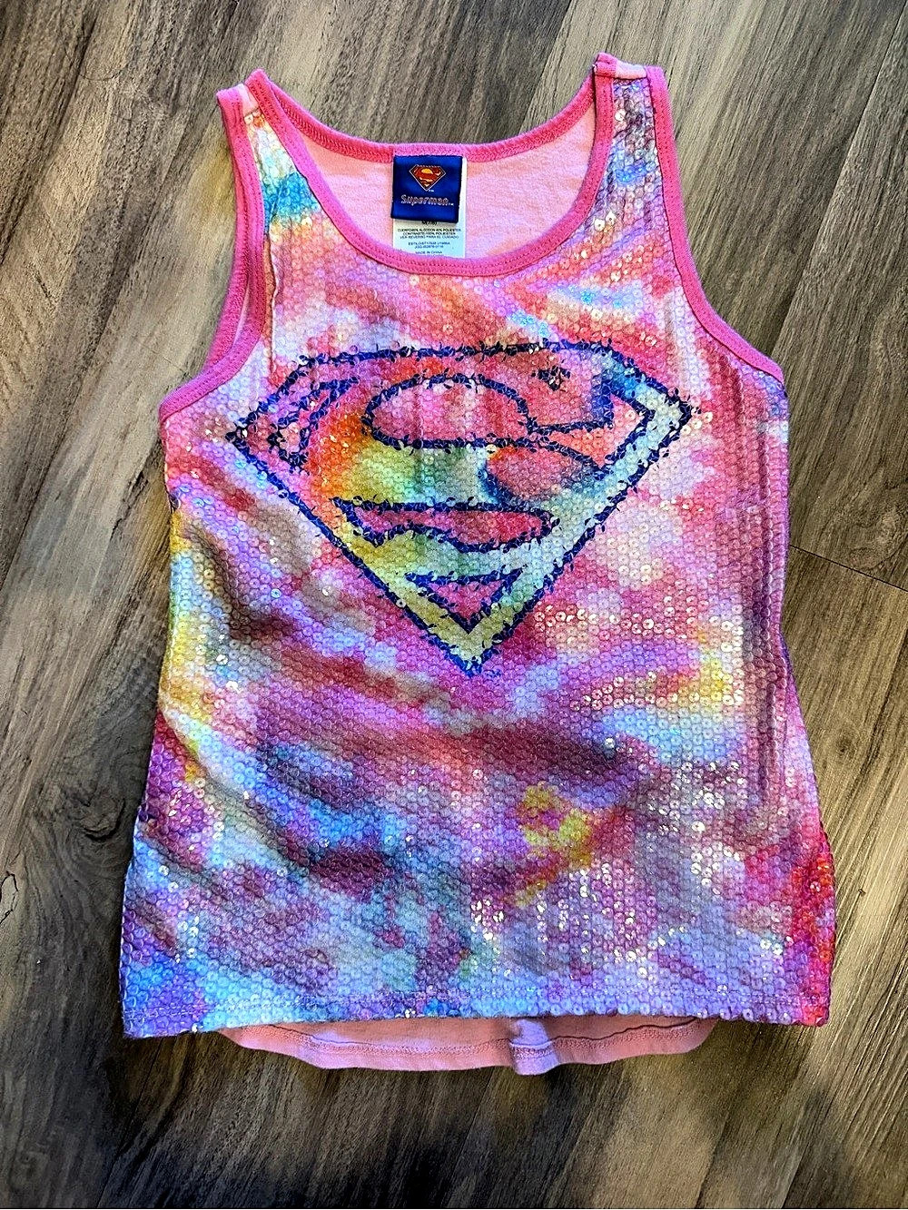 Superman Sequin Tank Top Girls M (7/8) Pink & Multicolor